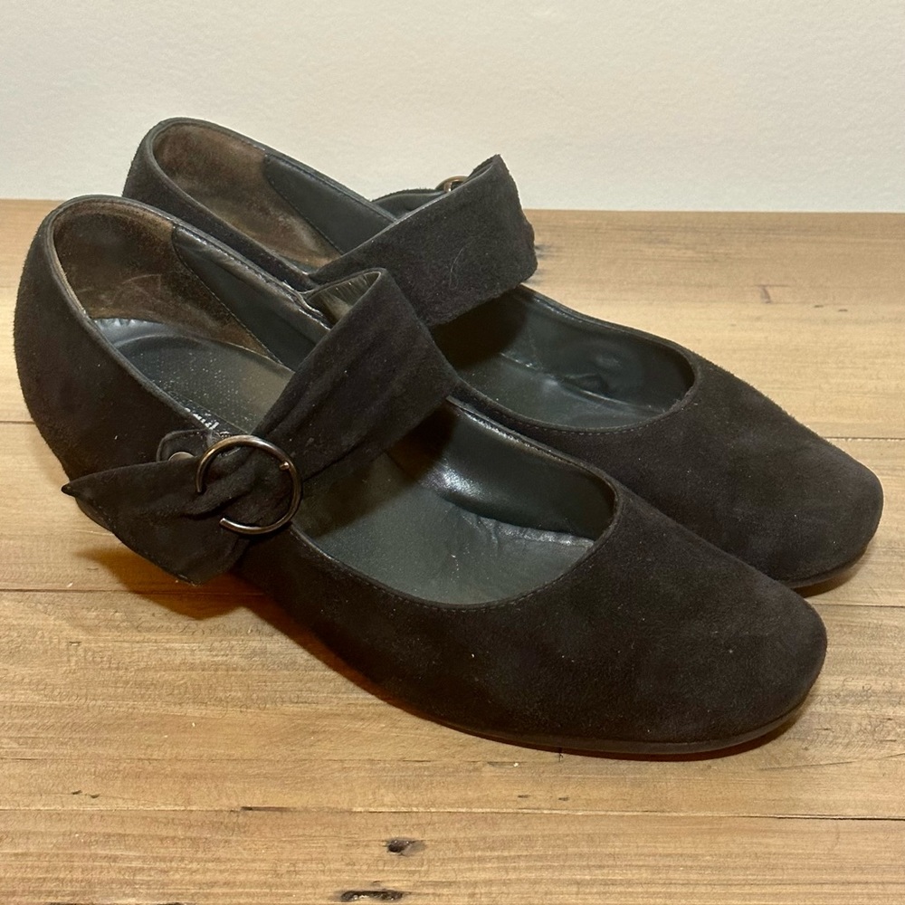 Paul Green black suede Mary jane with low wedge heel US size 10